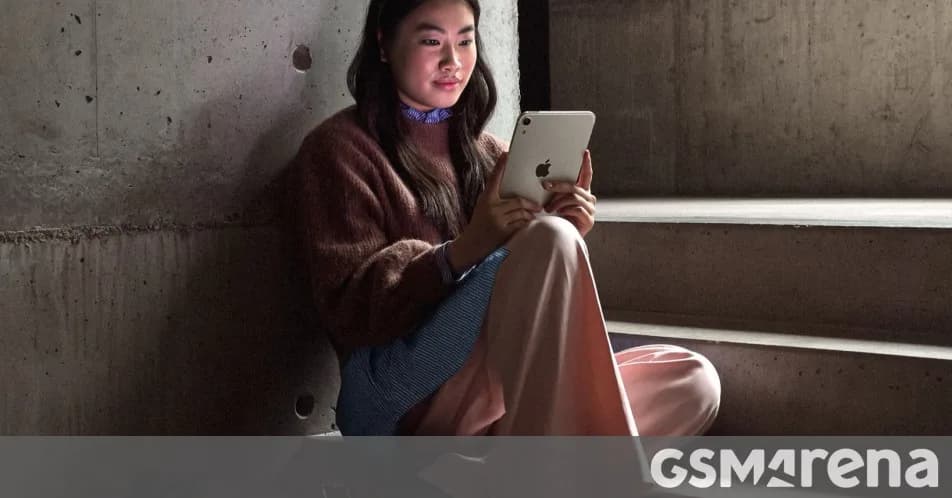 Apple's redesigned iPad mini shown with its OLED display and thin aluminum body