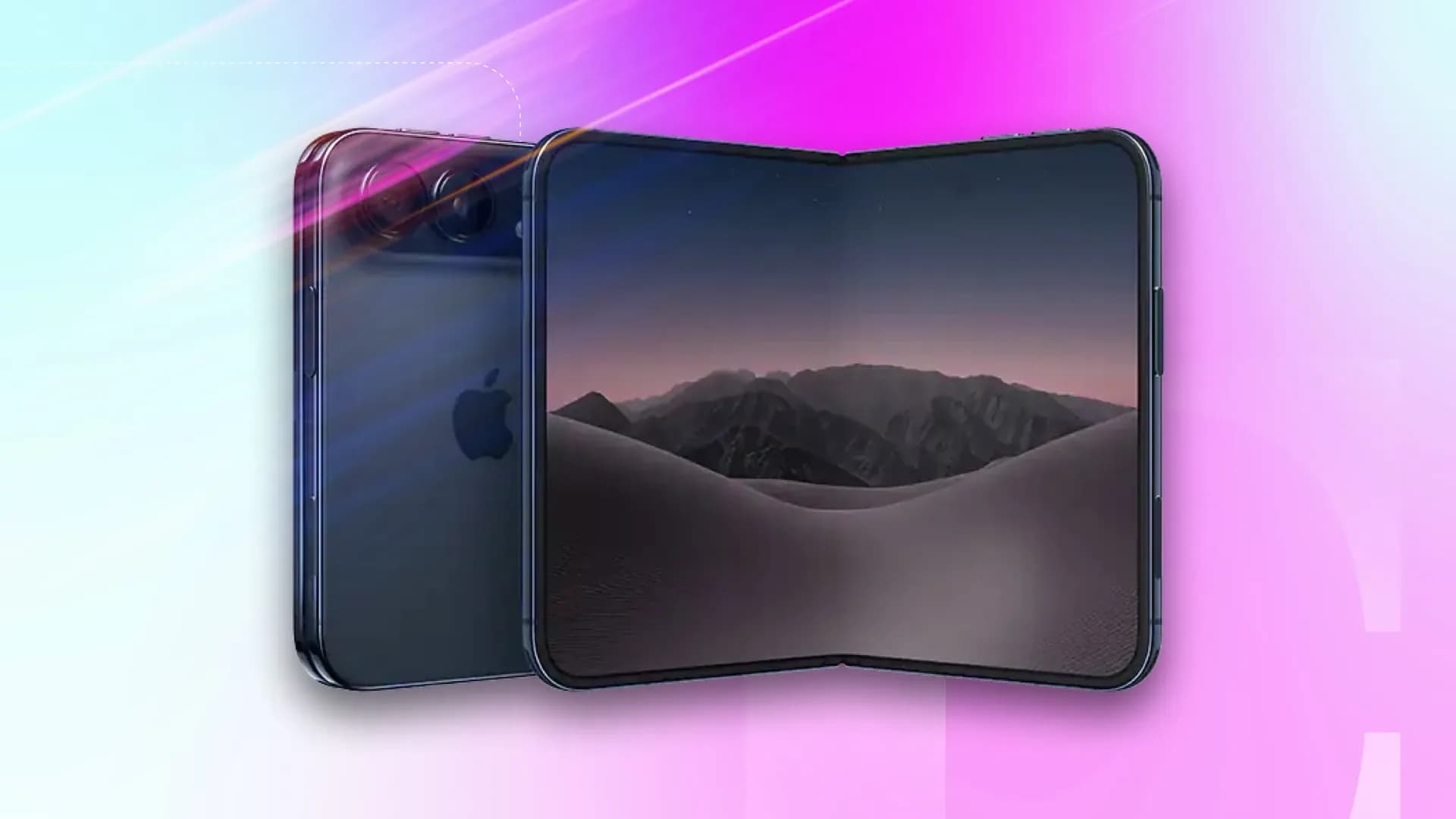 iPhone Duo folded, showing compact passport-size profile and dual-screen layout