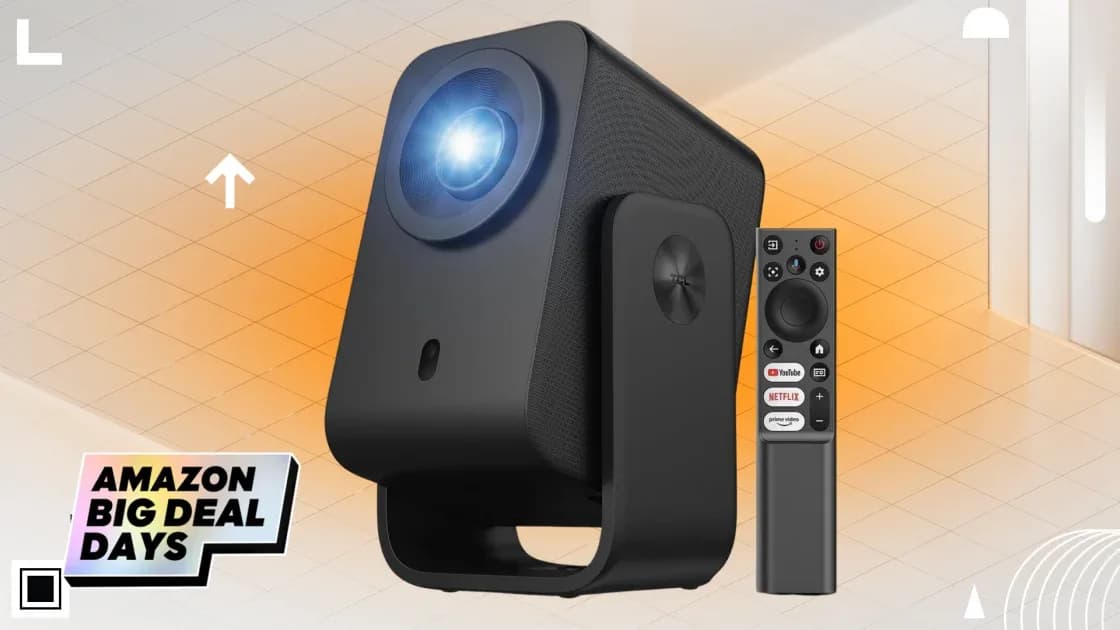 TCL C1 Smart Google TV projector set up on a surface in front of a white wall