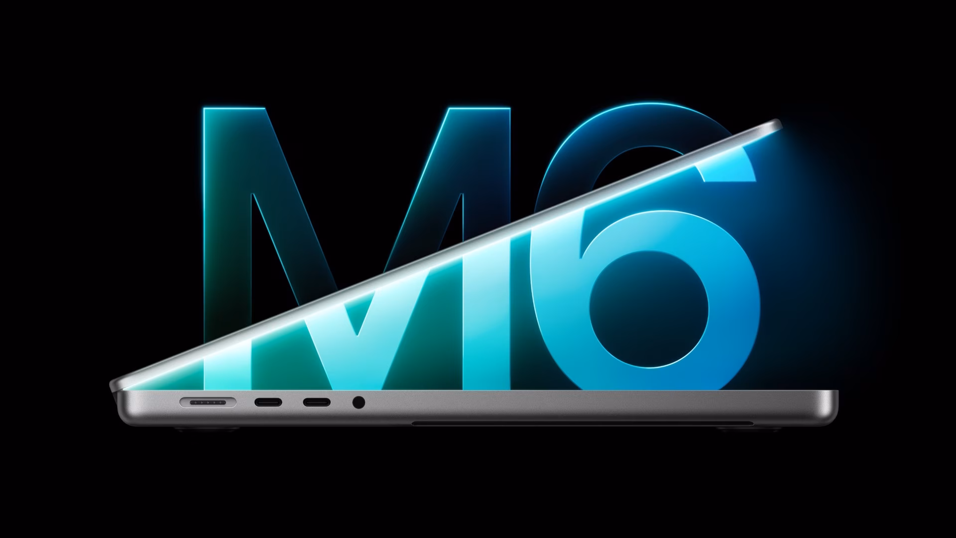 Apple's 14-inch MacBook Pro with M6 chip shown in space black alongside the colorful M6 iMac lineup