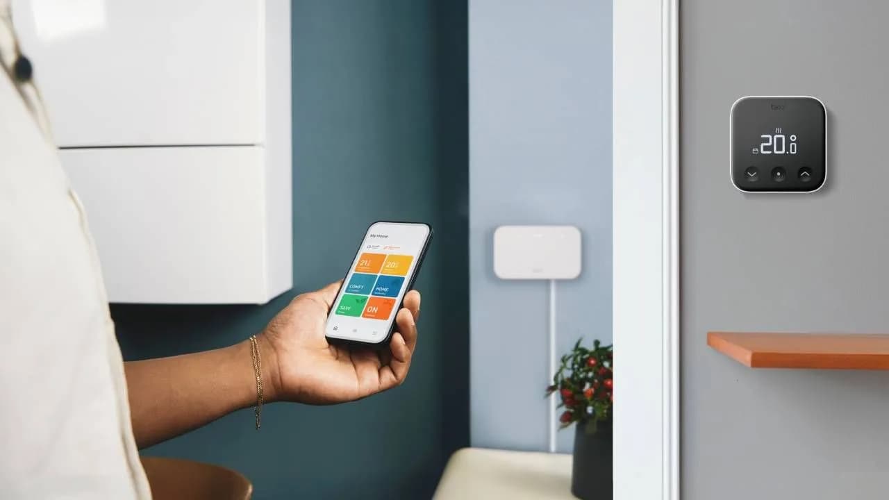 A collage of smart home devices: Aqara motion sensor, Eufy camera, Reolink doorbell