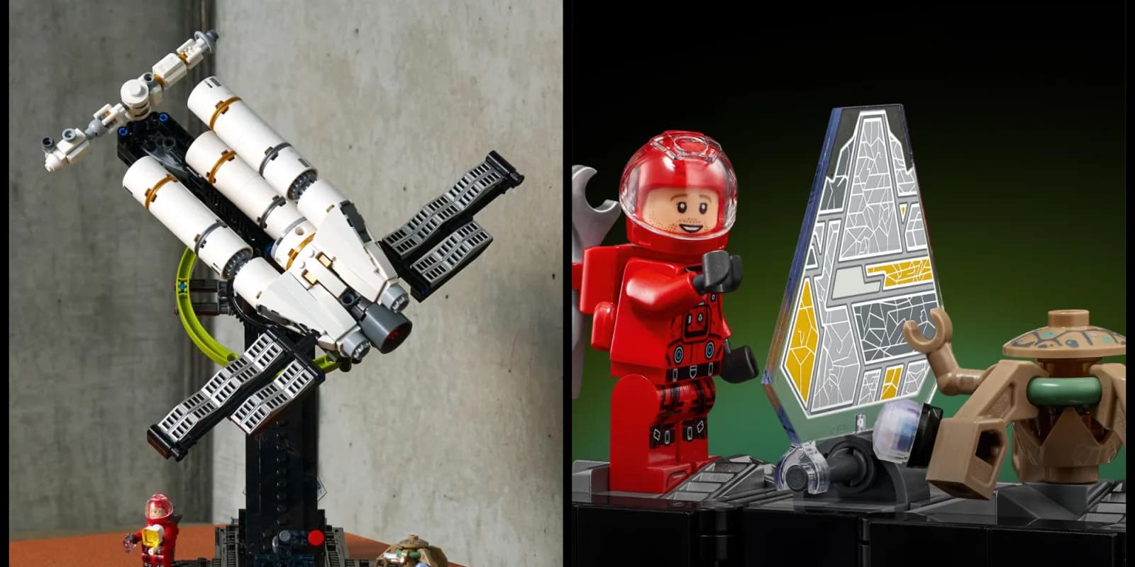 Lego Icons Project Hail Mary spacecraft set displayed with Ryland Grace and Rocky figures