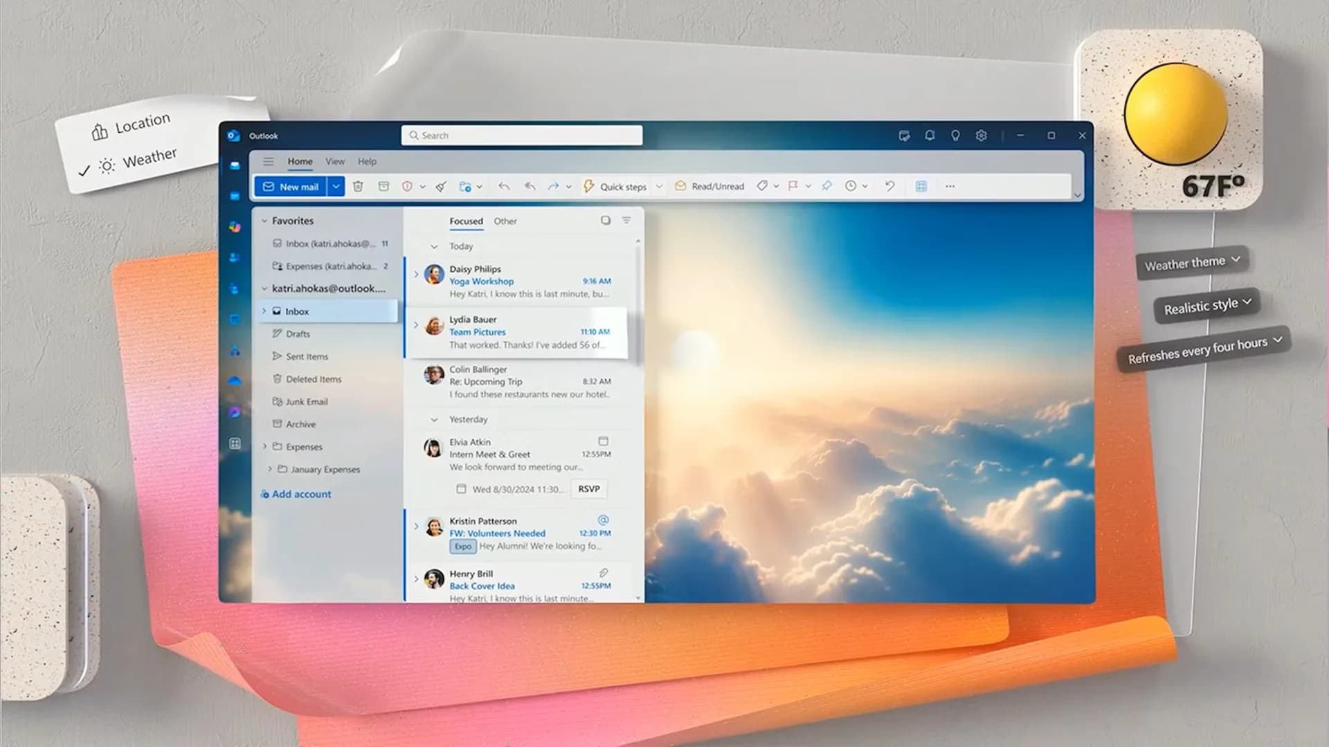 Microsoft Outlook app logo shown against a modern computer screen background