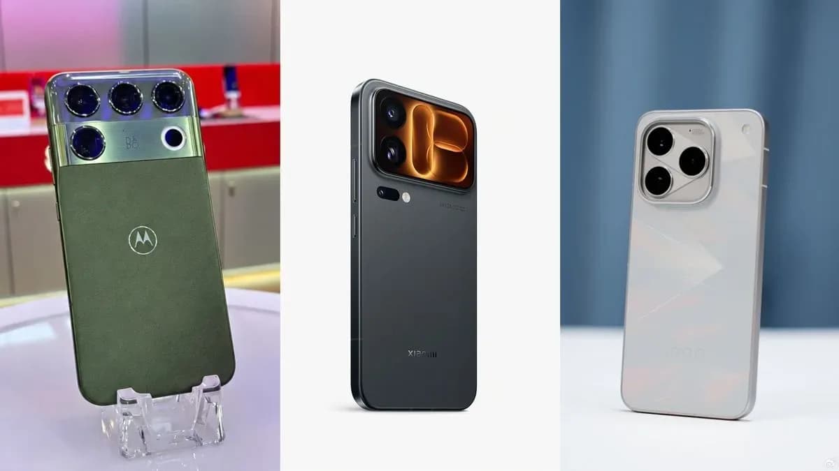 Signage and preview displays at India Mobile Congress 2026 showcasing upcoming flagship smartphones