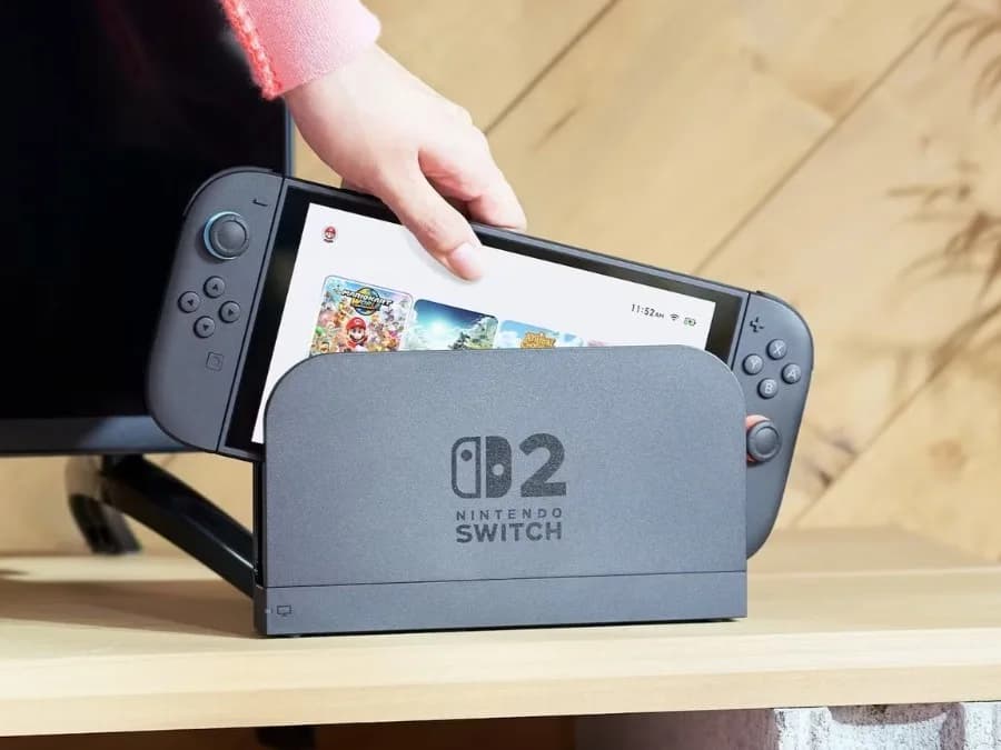 Nintendo Switch 2 console with Mario Kart World running on its screen