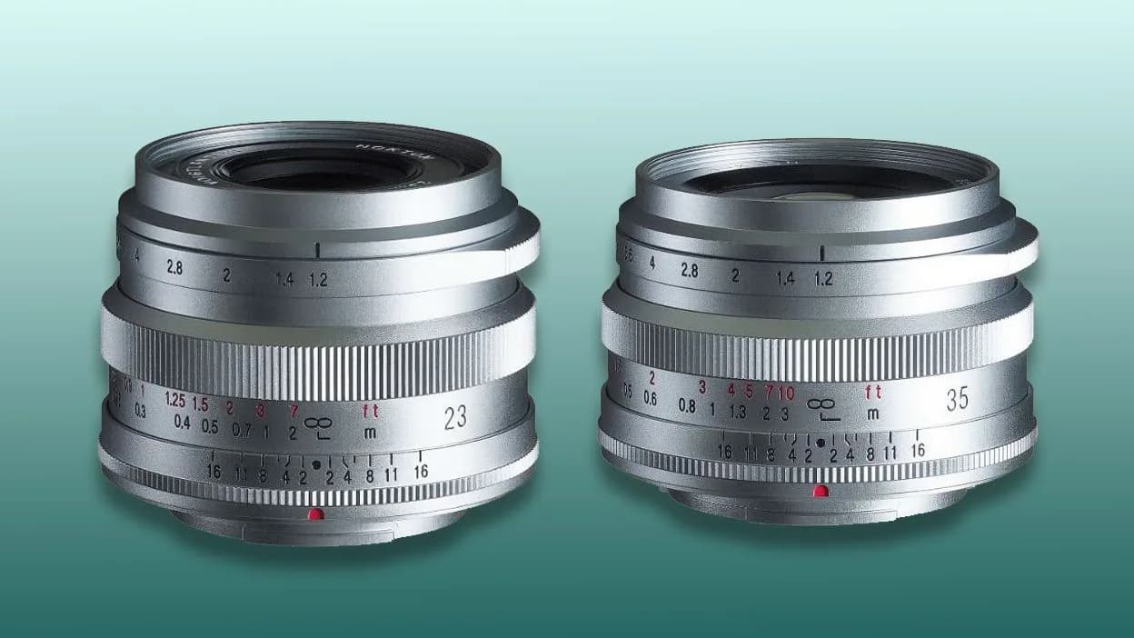 Voigtlander Nokton manual focus prime lens in silver finish mounted on a Fujifilm camera body