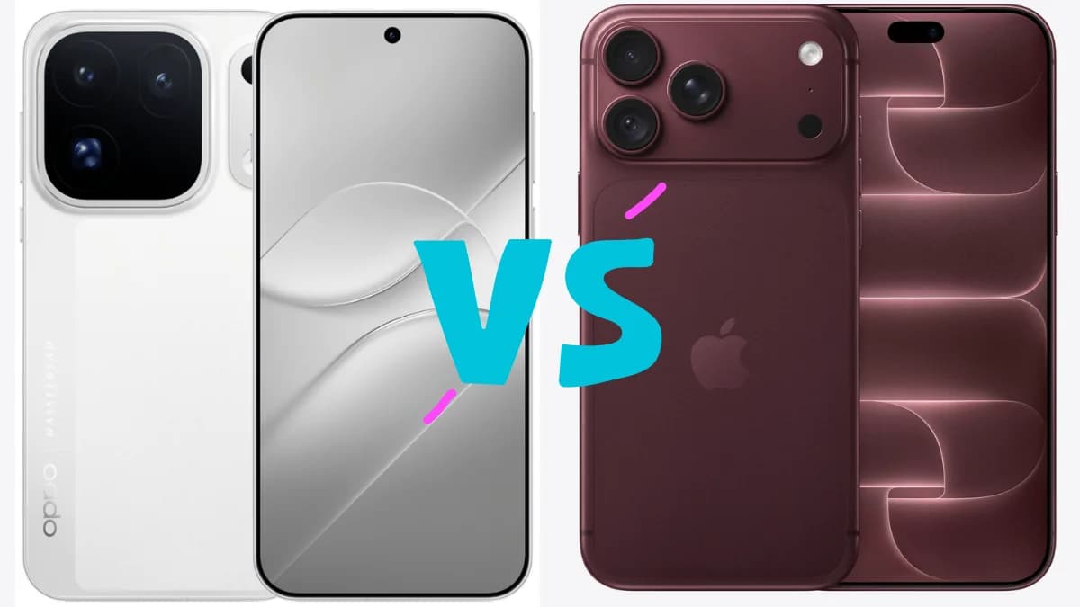 Oppo Find X10 Pro Max and iPhone 18 Pro Max smartphones placed side by side