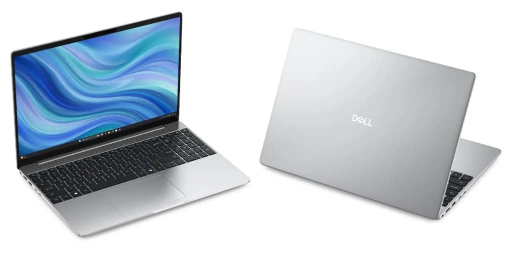 Dell Pro Essential 14 and Pro Essential 15 laptops side by side, Celestial Blue and Platinum Silver finishes