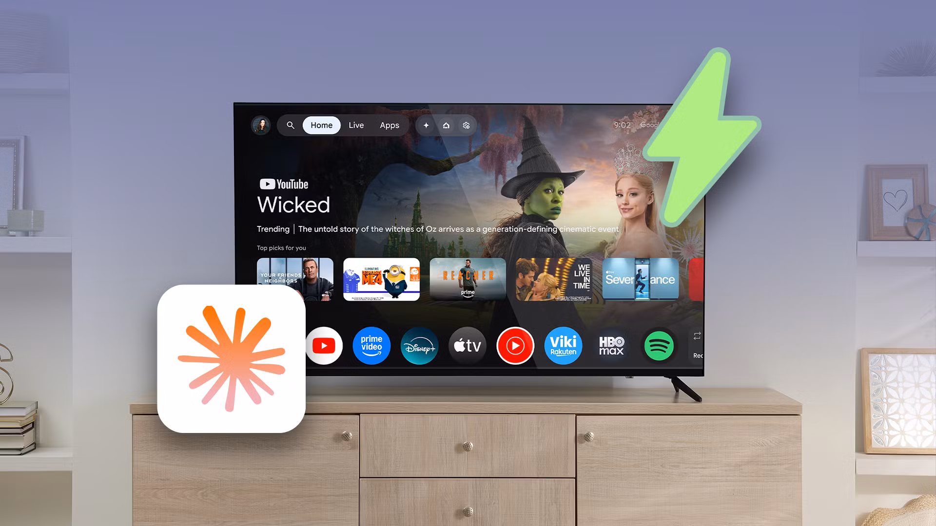 A Xiaomi Mi Box S Android TV streaming device sitting near a television remote.