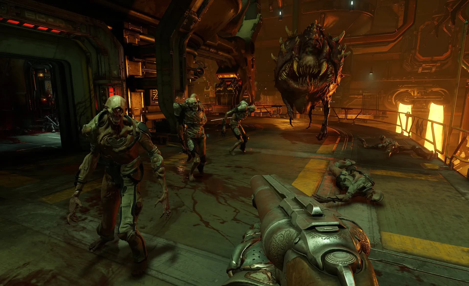 Doom key art featuring the Doom Slayer facing off against demons