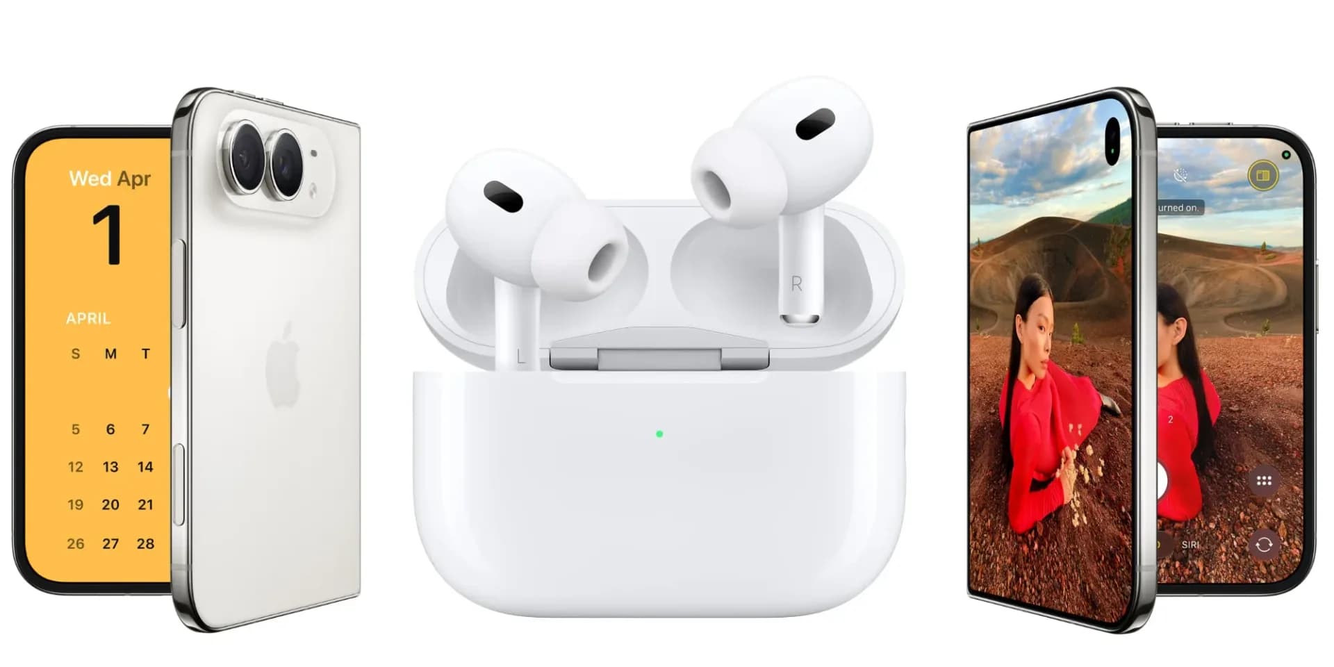 Apple AirPods Pro 3 earbuds and charging case on a plain background