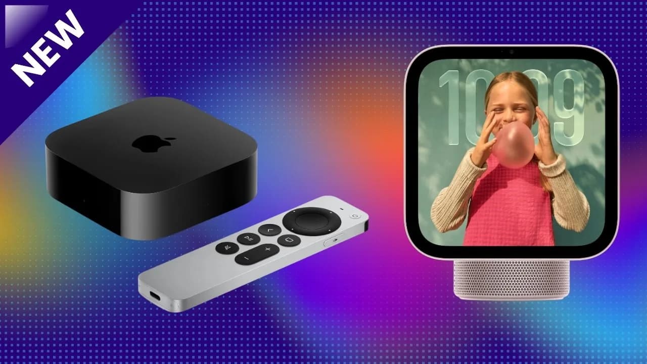 Apple TV 4K and HomeView devices side by side on a black surface, with Amazon logo overlay