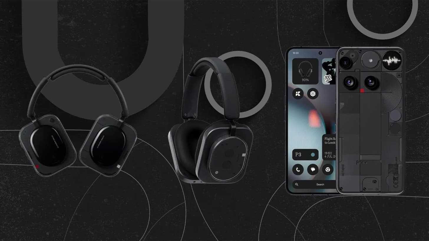 Nothing Phone (3) shown alongside the Nothing Headphone (1) and Headphone (a) earbuds against a plain background