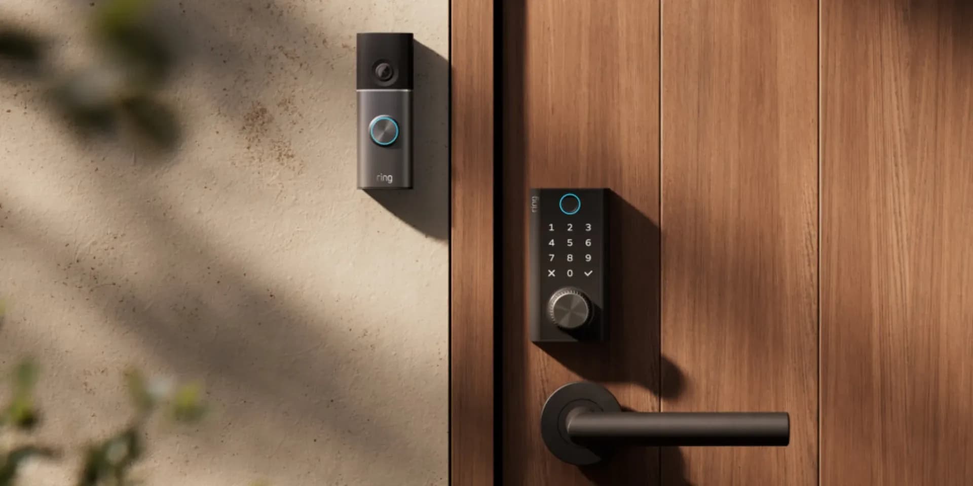 The Ring Smart Lock installed on a front door showing the keypad and finish