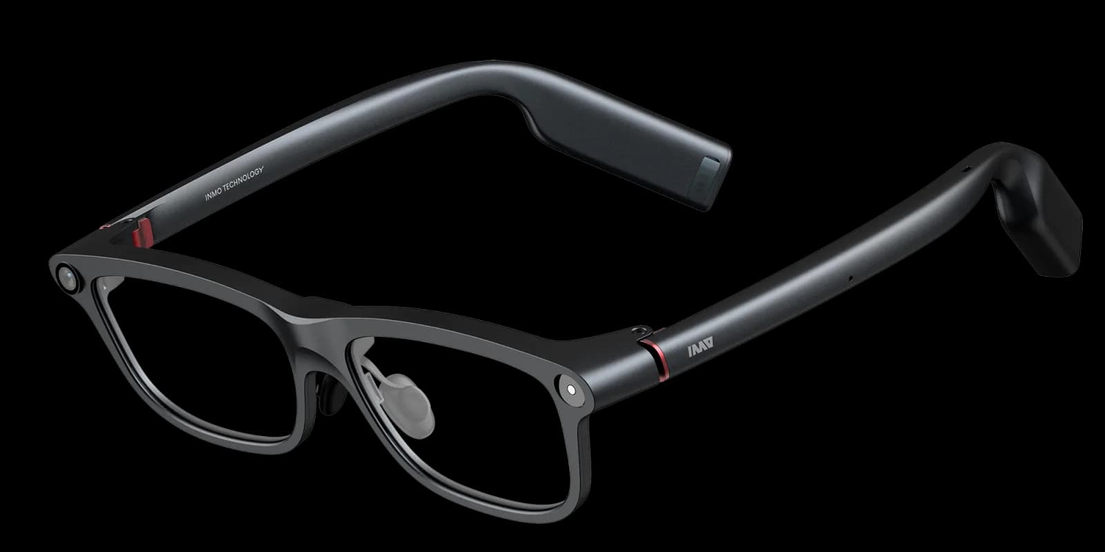 INMO GO3 smart glasses featuring black frames and MicroLED lens optics.