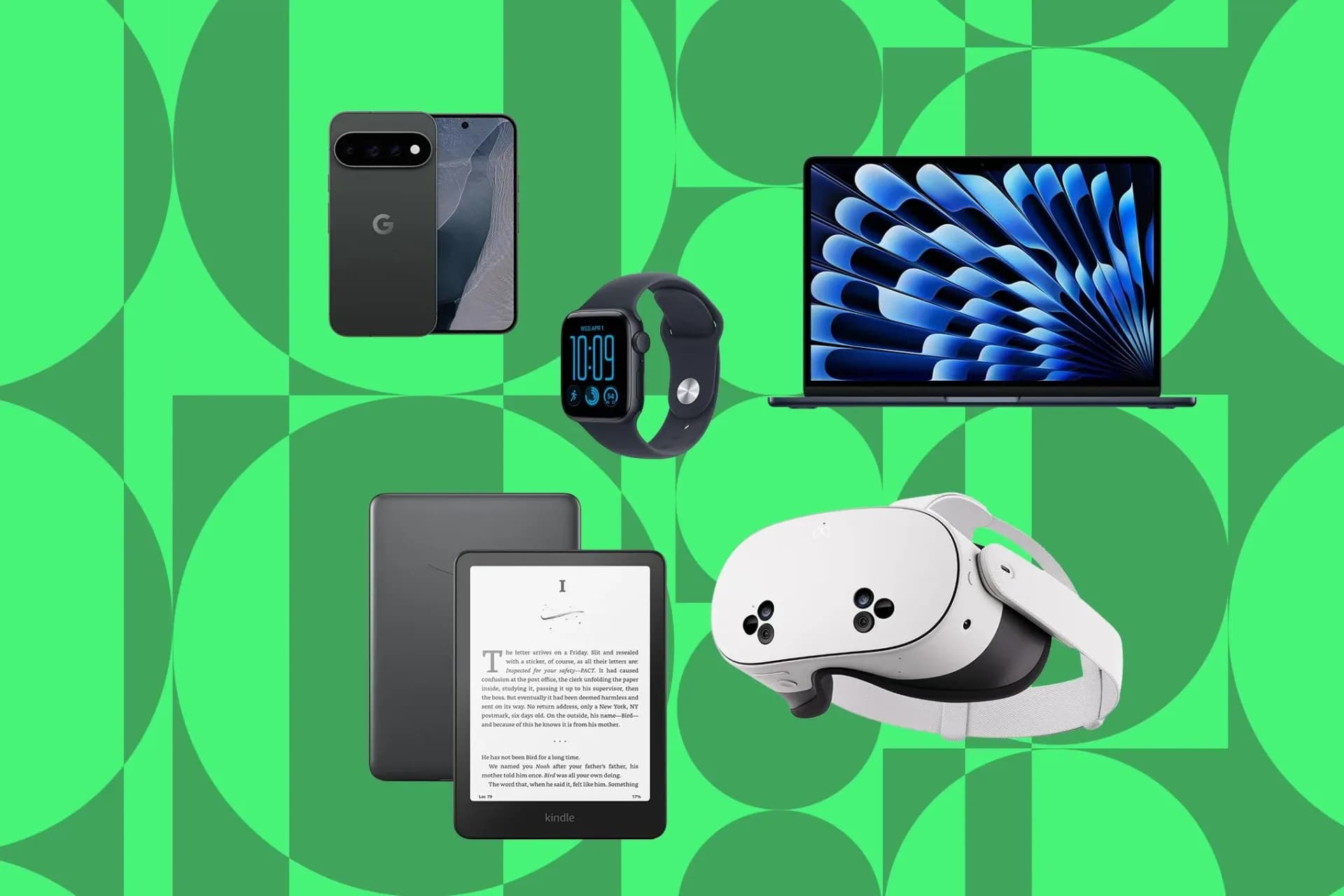A collage of discounted devices: Galaxy S26 Ultra, Pixel 11 Pro, Sony OLED TV, Roku Streaming Stick, Fire TV Stick HD