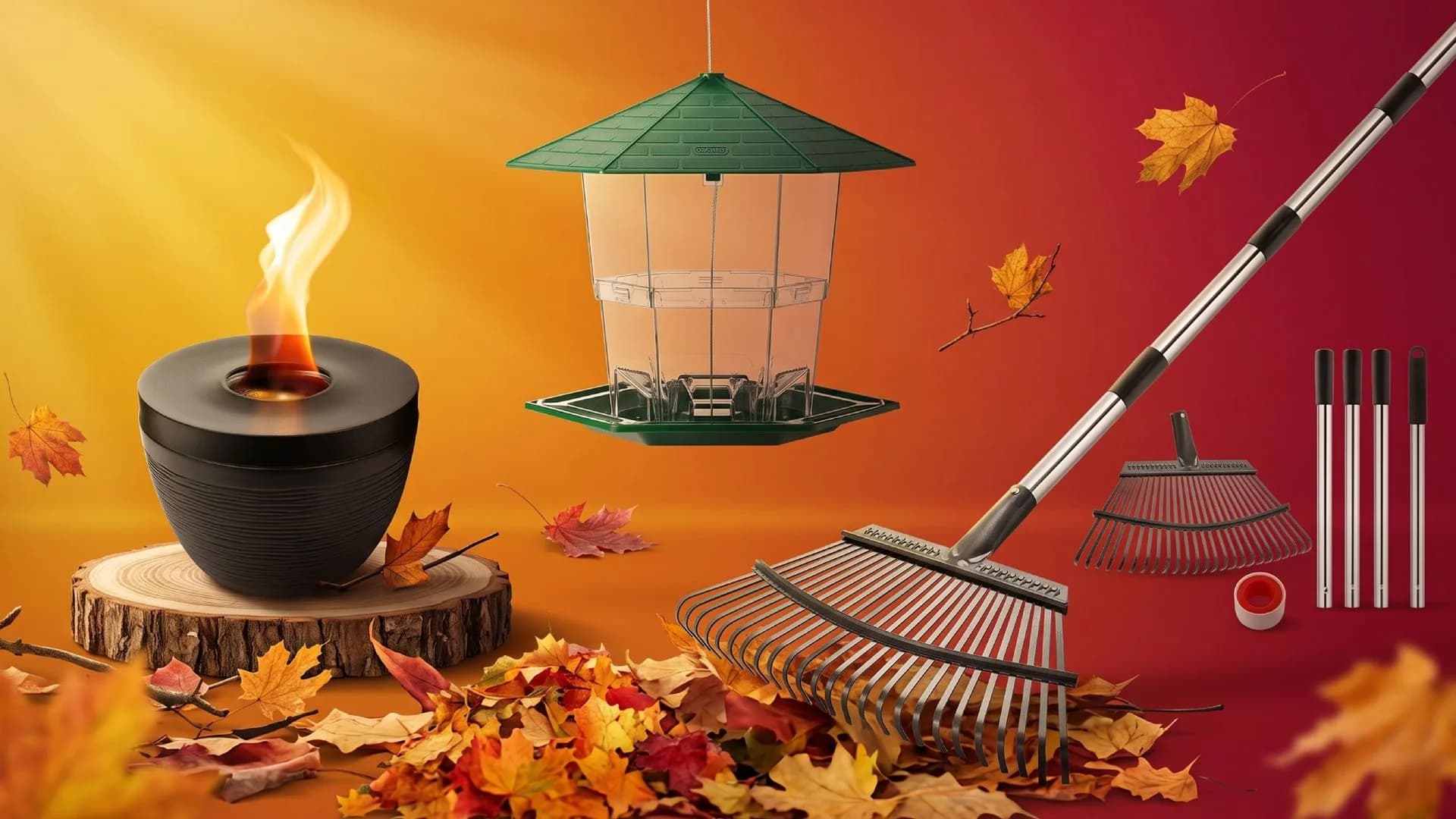 Outdoor patio decor including string lights, a planter box and a solar lantern arranged on a wooden deck