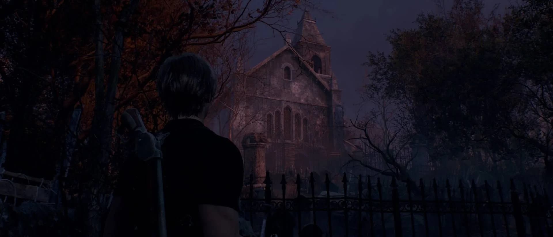 Resident Evil 4 Gold Edition running on Nintendo Switch 2 in docked mode, showing Leon Kennedy aiming a rifle in a village square