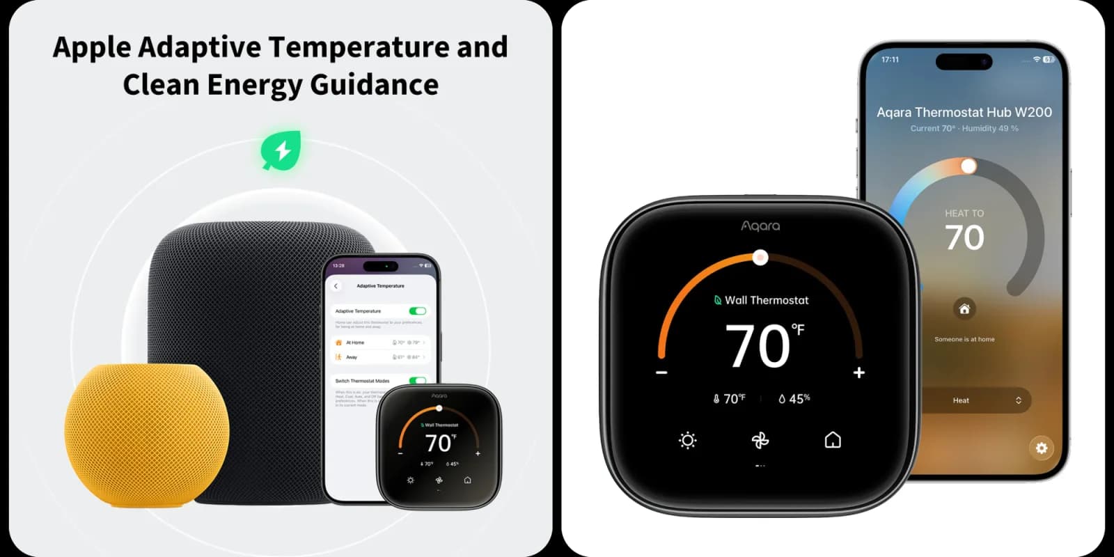 Aqara smart thermostat mounted on a wall displaying temperature settings.