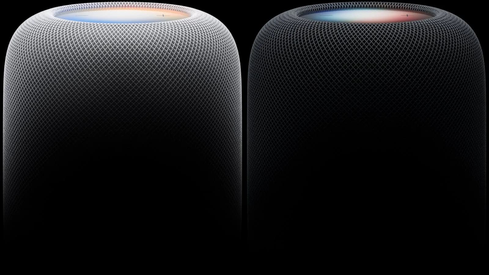 A full-sized Apple HomePod smart speaker resting on a wooden tabletop
