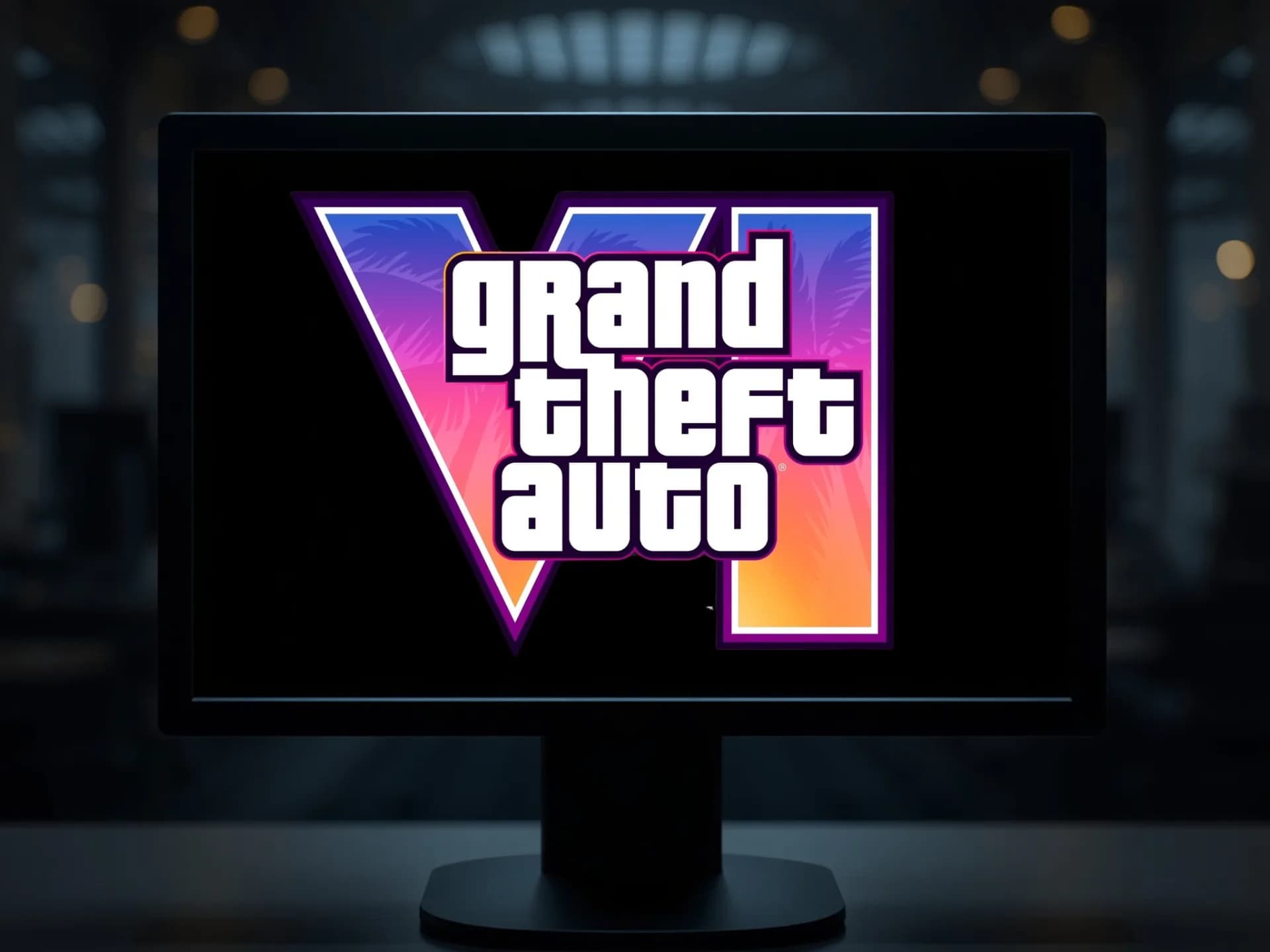 Grand Theft Auto franchise logo on an illuminated screen