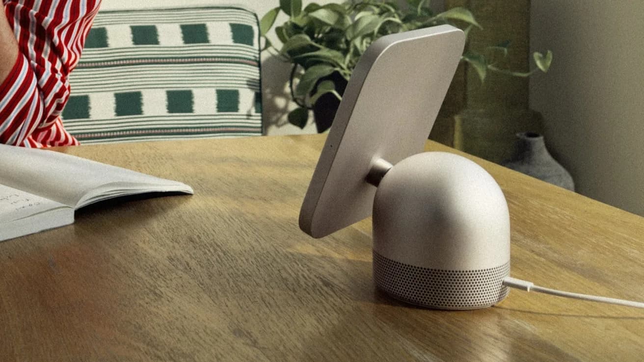 Illustration of a smart display mount on a wall with a USB-C connection