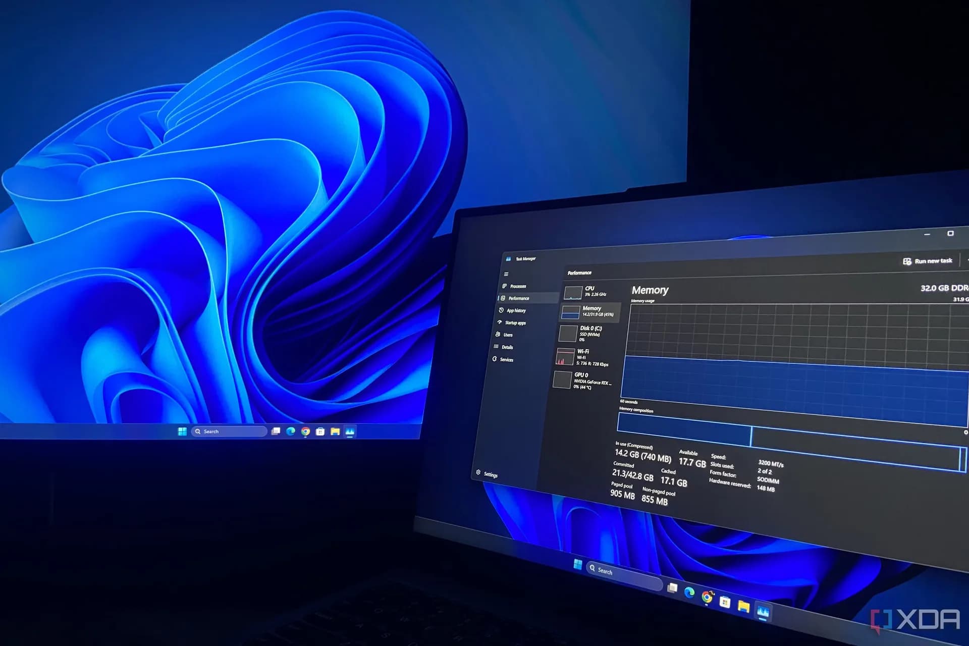 Windows 11 26H2 Task Manager showing reduced memory usage