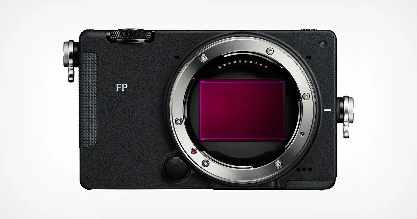 Sigma FP2 compact full-frame mirrorless camera body shown with its L-Mount lens attachment and tilting rear screen