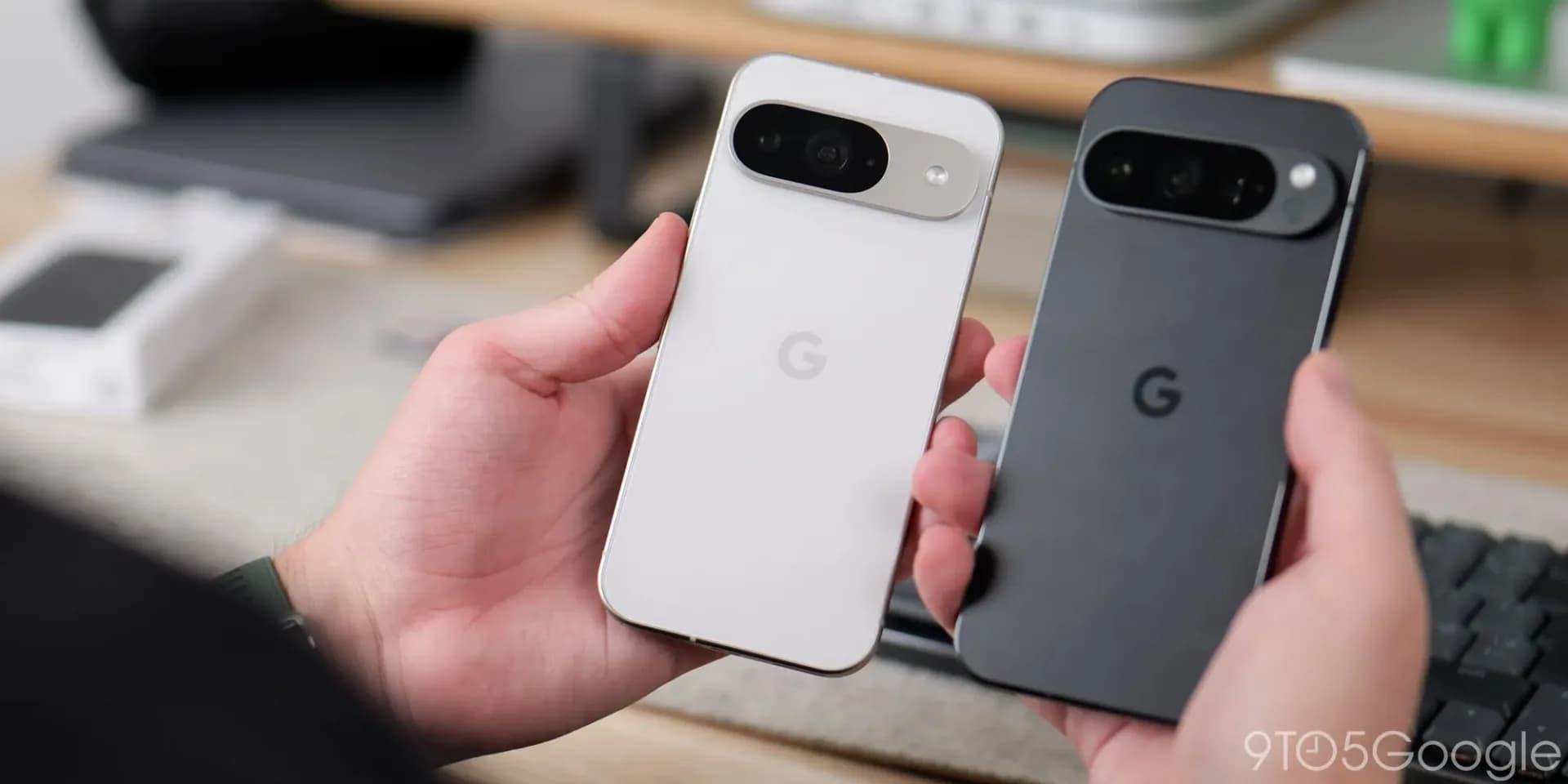 Google Pixel 9 and Pixel 9 Pro smartphones placed side by side