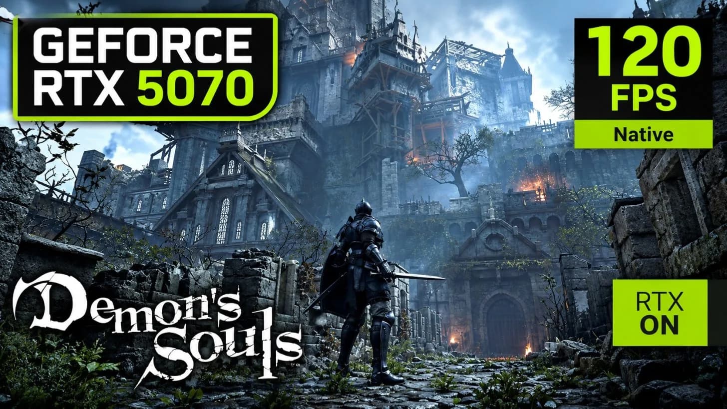 Gameplay capture of Demon's Souls Remake showing real-time framerate metrics on PC hardware