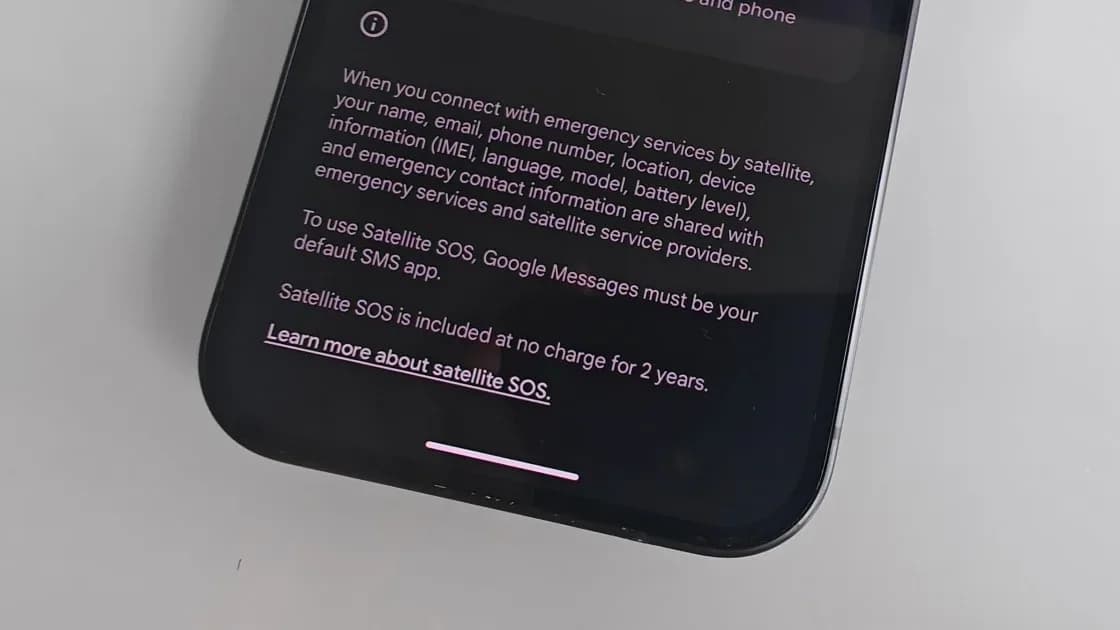 A Google Pixel 9 Pro smartphone displaying a satellite connectivity screen outdoors