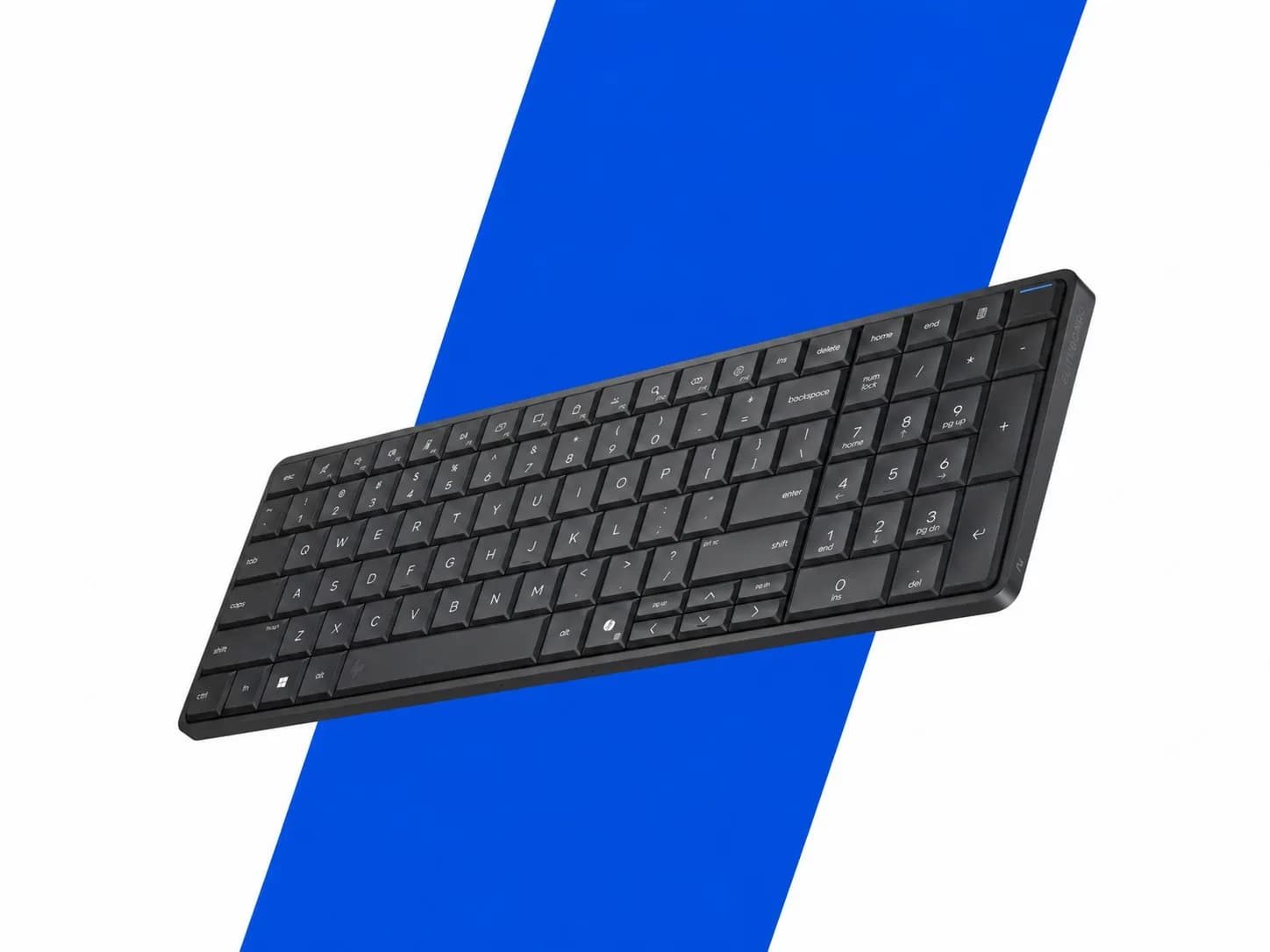 HP EliteBoard G2a keyboard mini PC showing low-profile keys and rear USB-C connection