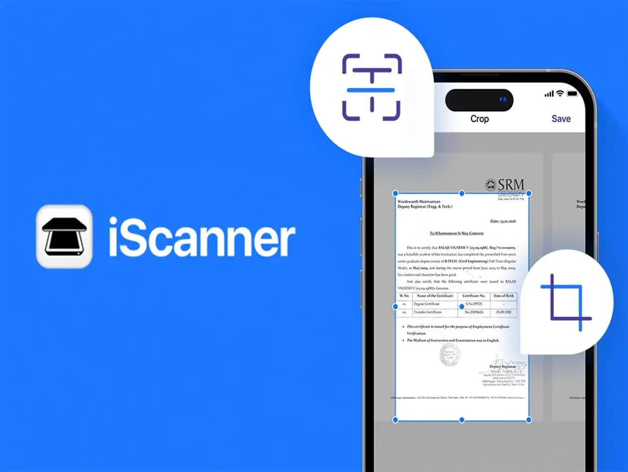 A smartphone camera positioned over a paper document to capture a digital scan.