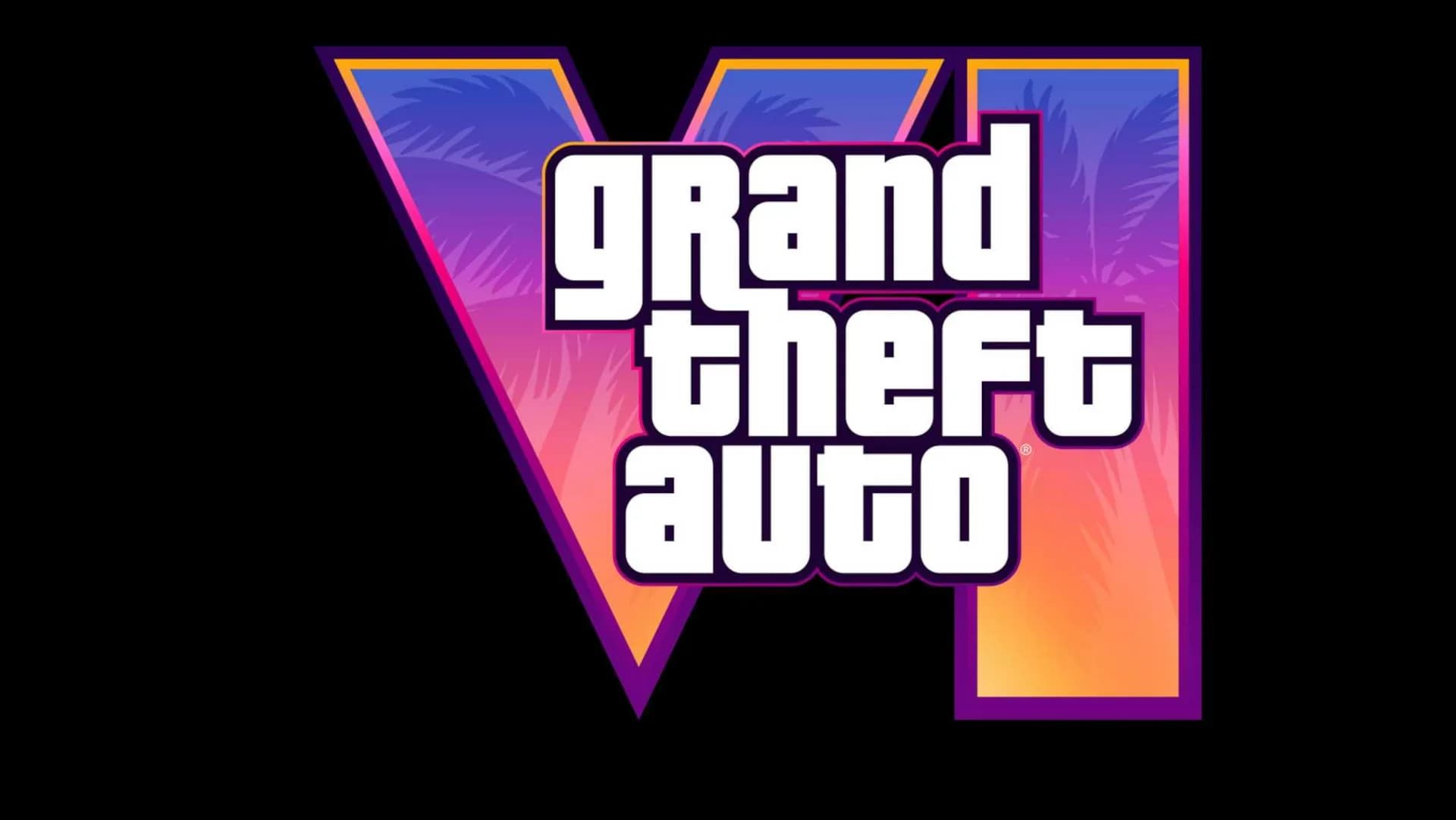 Grand Theft Auto VI logo against a neon city backdrop