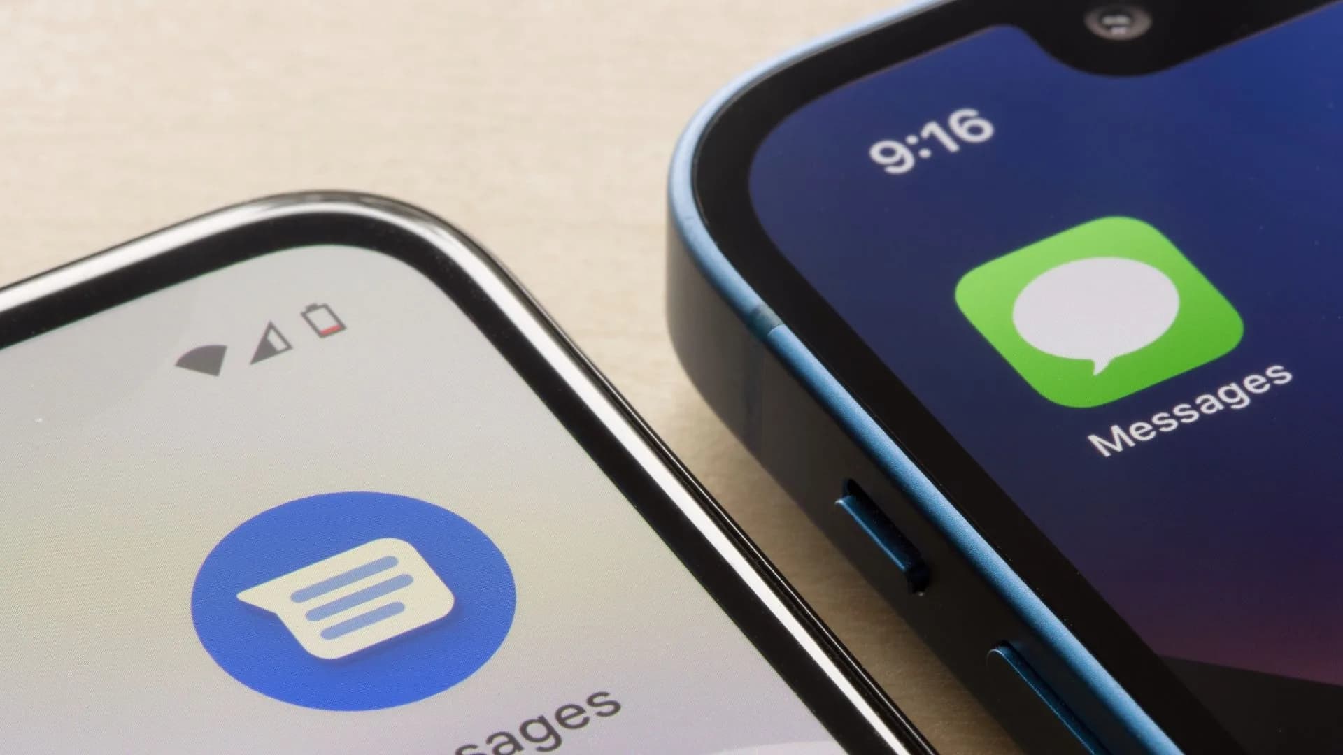 An iPhone screen displaying the Messages app with an active RCS chat thread