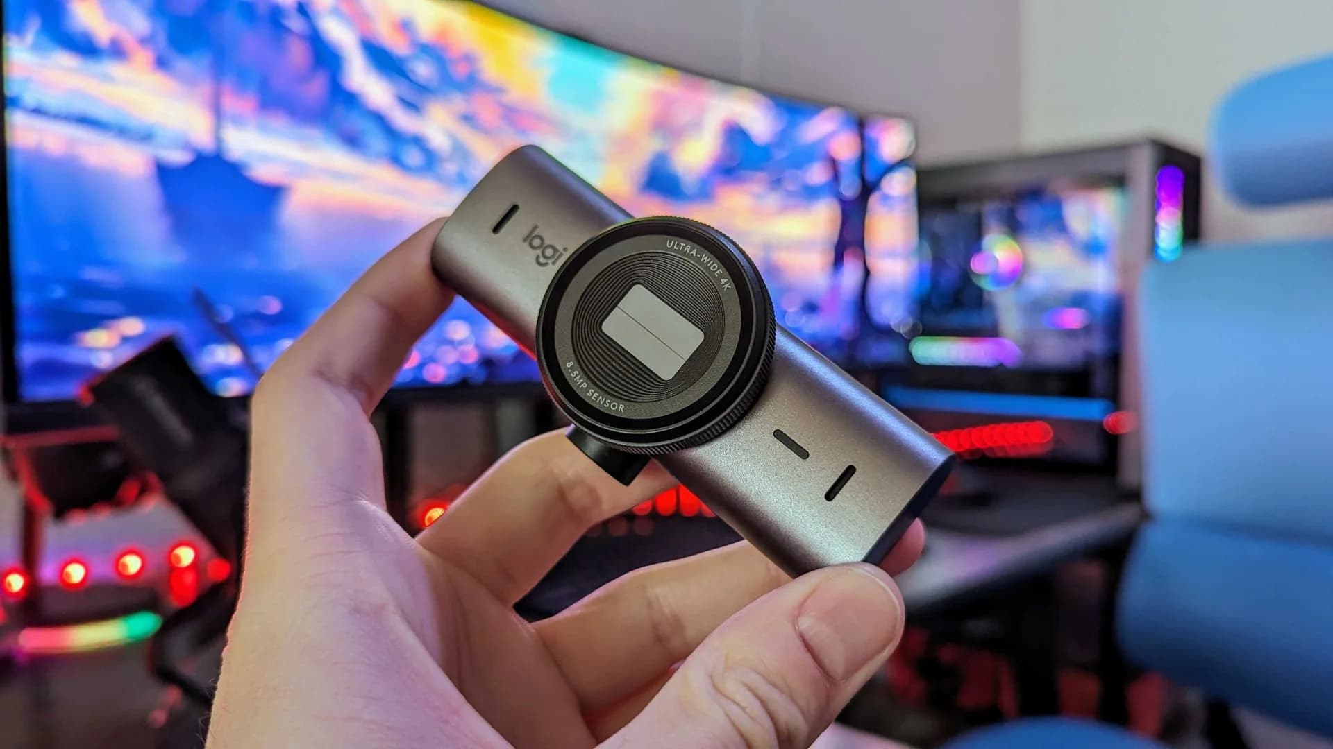 A Windows 11 desktop running the built-in Camera app during a video call framing test.
