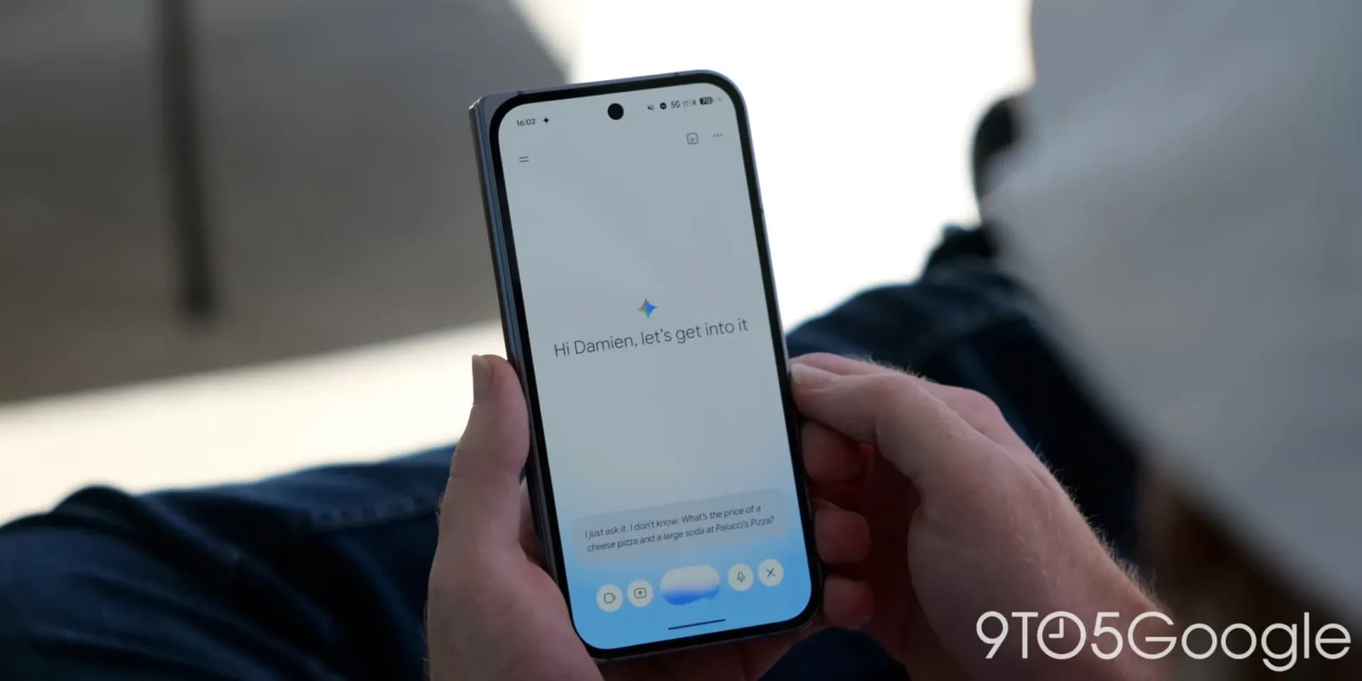 The Gemini app interface on an Android phone displaying the prompt box with Chat and Task options.