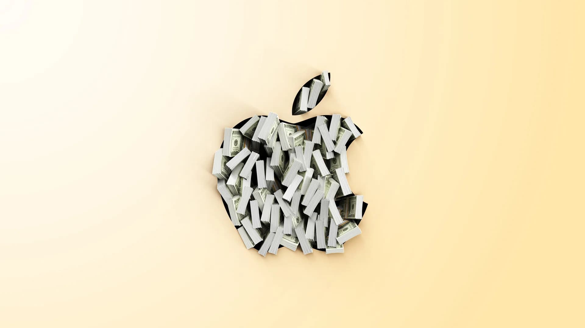 Apple logo on a glass storefront with the company's Investor Relations branding implied