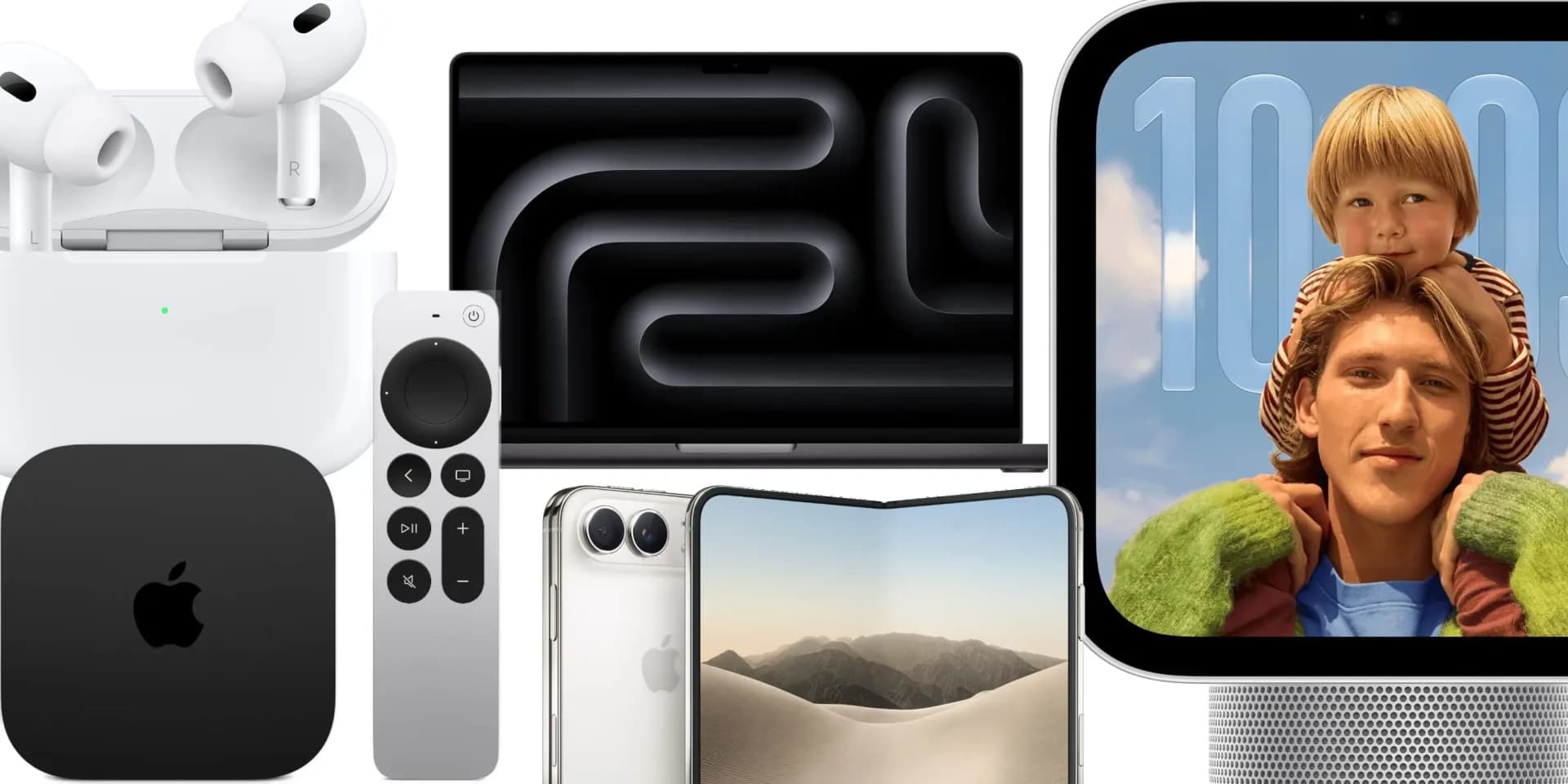 Apple TV 4K streaming box with the 2026 Siri Remote next to a MacBook Pro on a desk