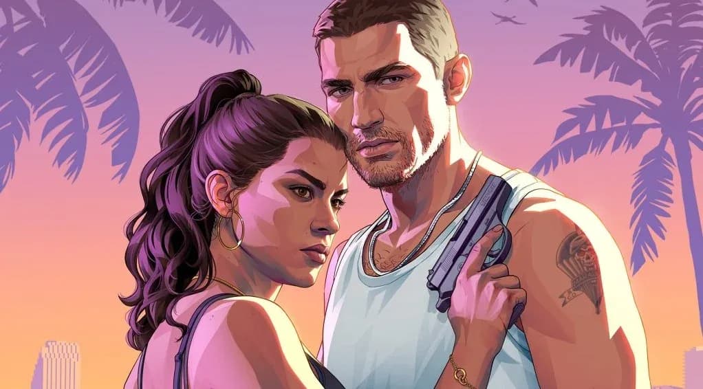 A PlayStation 5 console next to promotional artwork referencing Grand Theft Auto VI