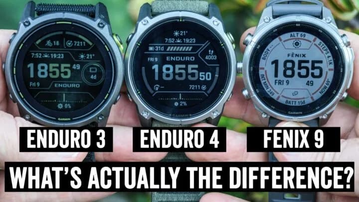 Garmin Enduro 4 endurance smartwatch showing grey titanium bezel and outdoor display in sunlight