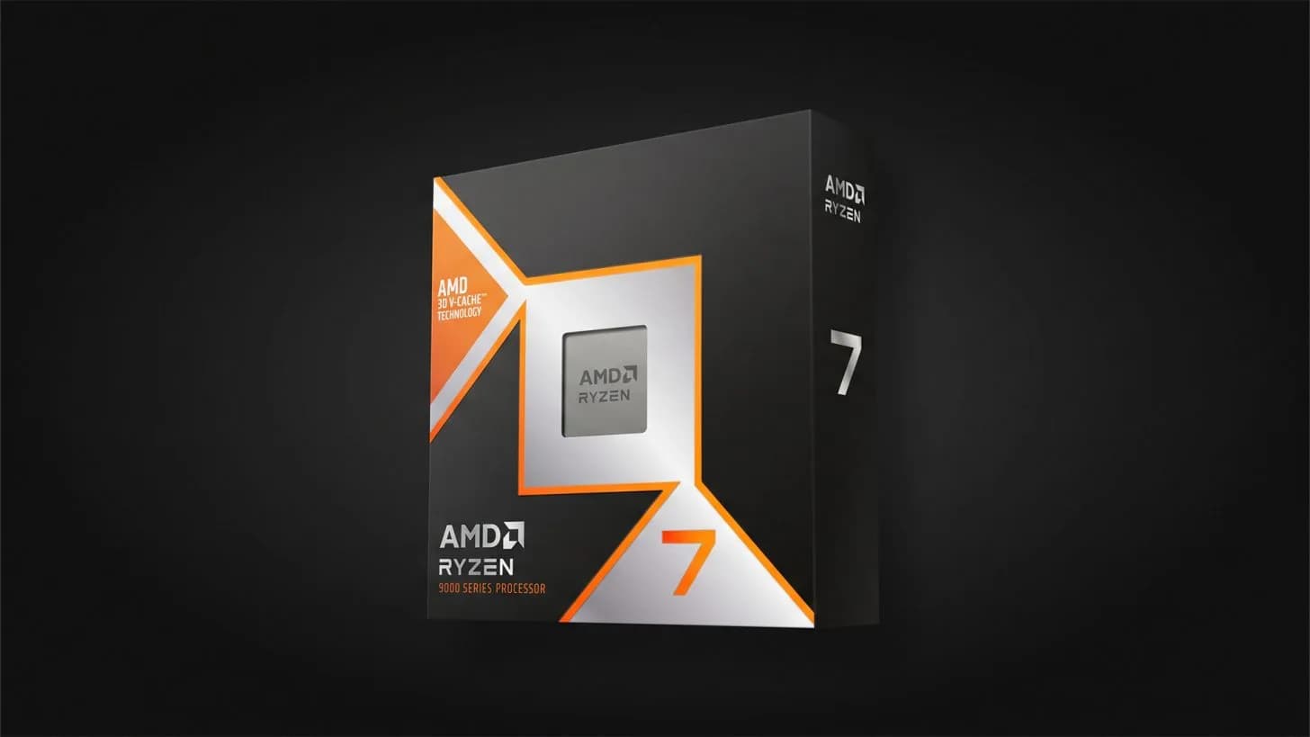AMD Ryzen 7 desktop processor box sitting on a dark table surface