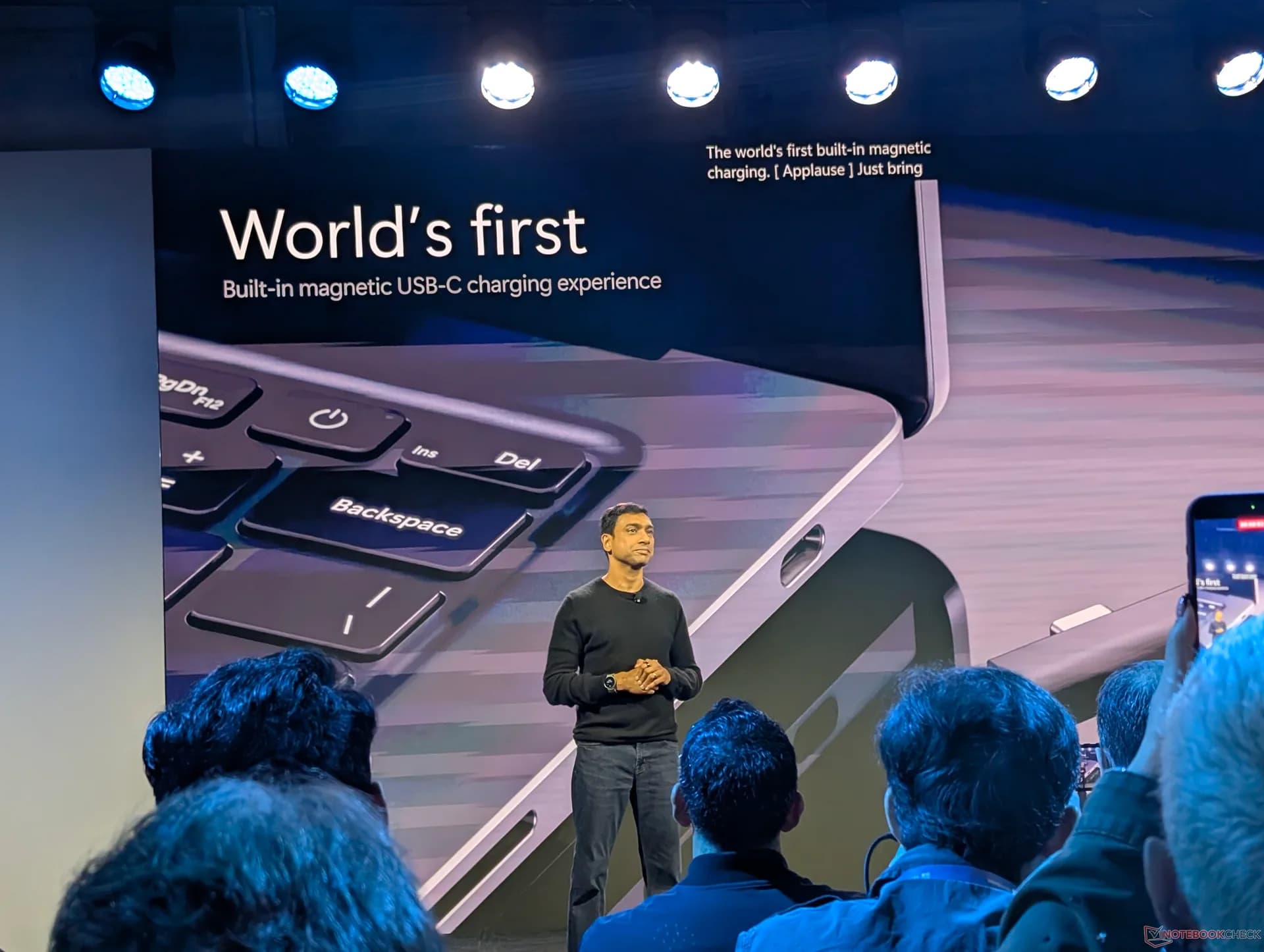 Microsoft Surface Laptop Ultra with magnetic USB-C cable attached to right-edge port