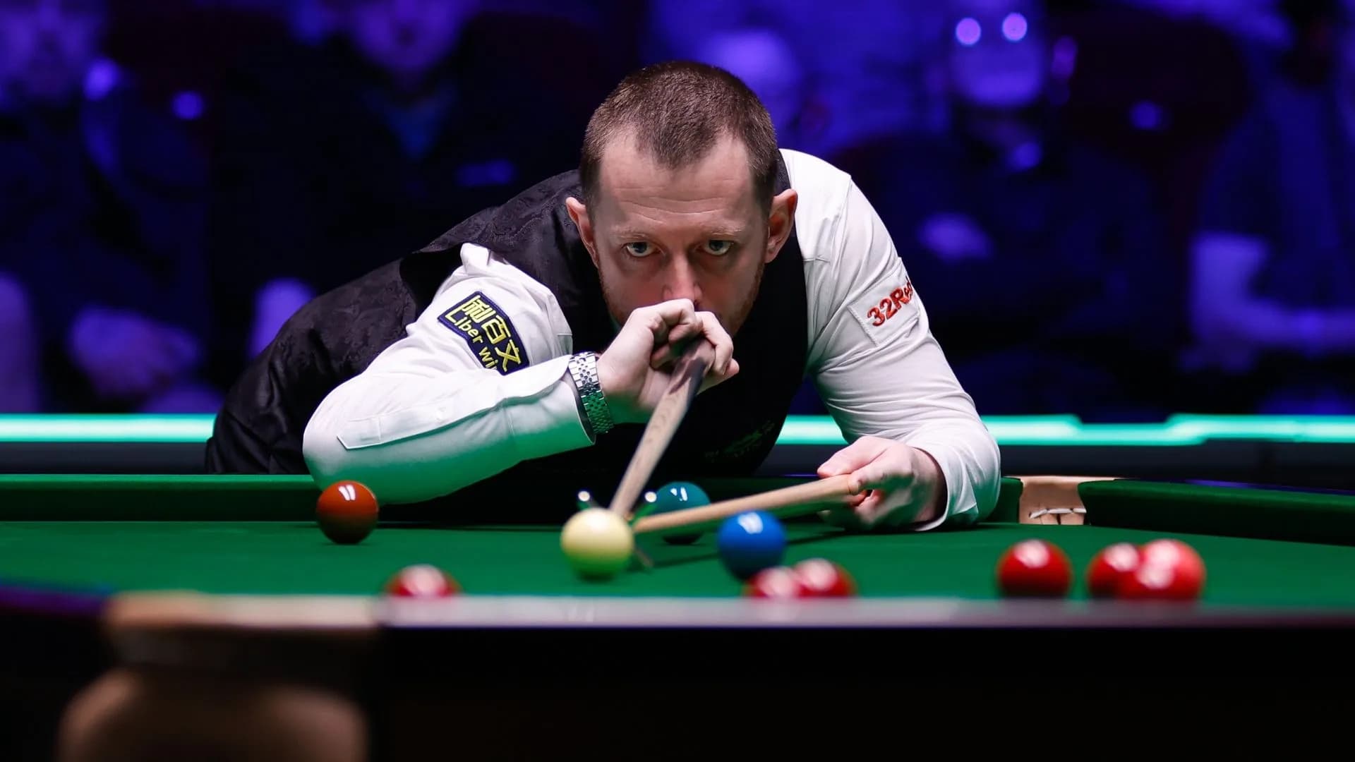 A snooker table with balls arranged during a match at the Northern Ireland Open.
