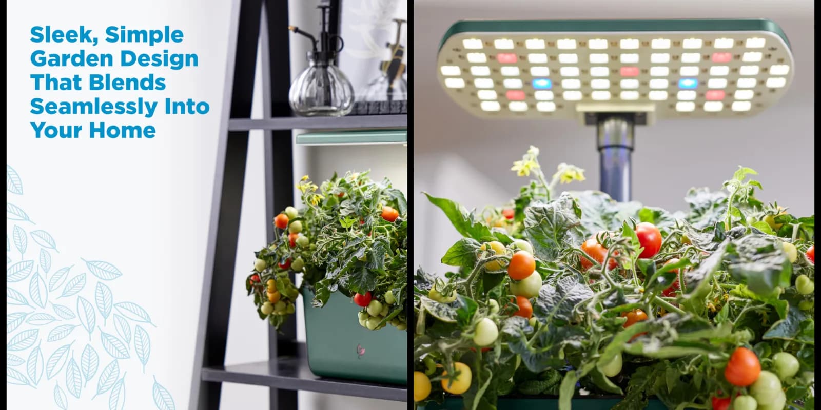 AeroGarden Harvest Lite indoor hydroponic garden with green herbs growing under overhead LED lights