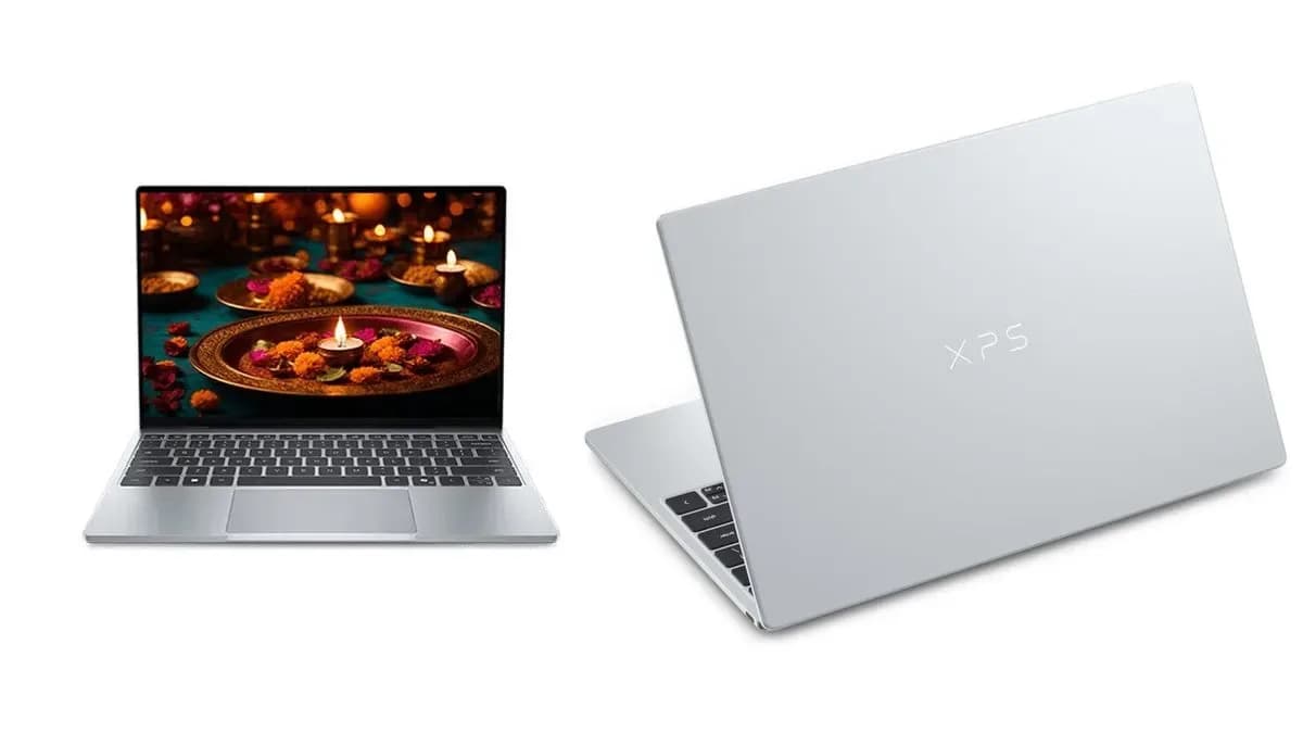 Dell XPS 13 ultraportable laptop in Sky color showing keyboard and slim profile