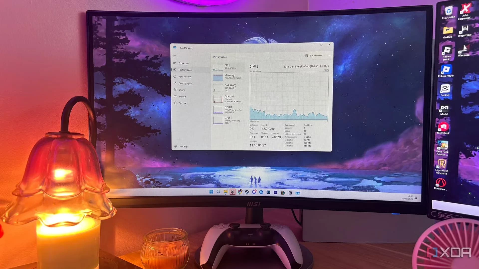 Windows 11 desktop with a settings window open, representing system performance and security configuration