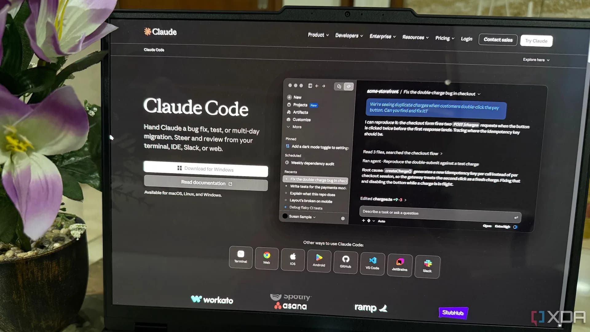 A laptop screen showing a Claude AI conversational workspace with prompt input box