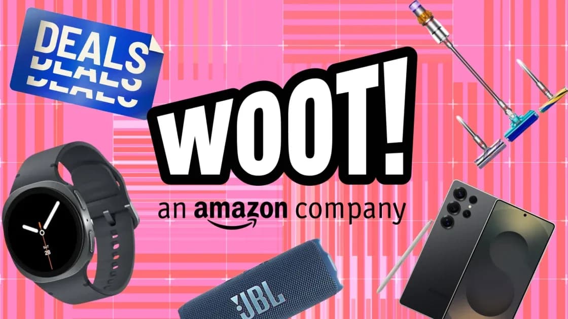 Samsung Galaxy Watch 8 and Galaxy Watch Ultra side by side on a wrist, with Woot logo overlay