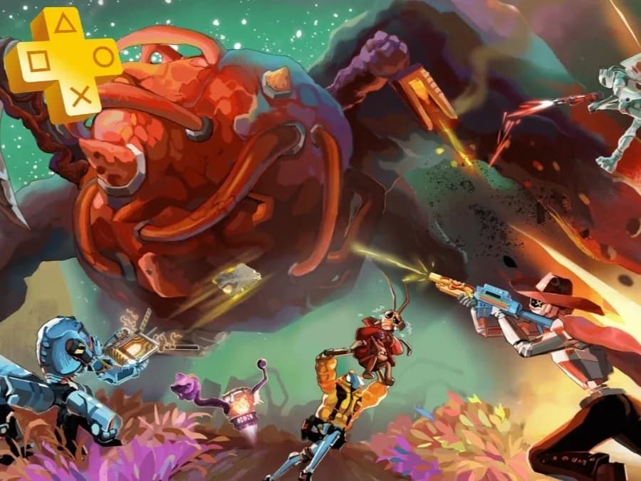 Mycopunk gameplay screenshot showing four robot characters fighting fungal enemies in a bioluminescent jungle